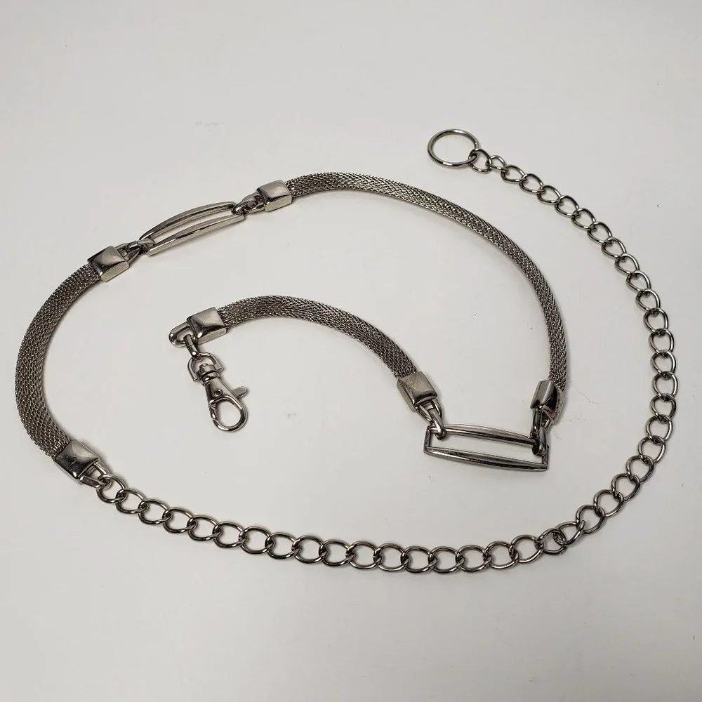 Silver Tone Mesh Metal Skinny Chain Belt OS